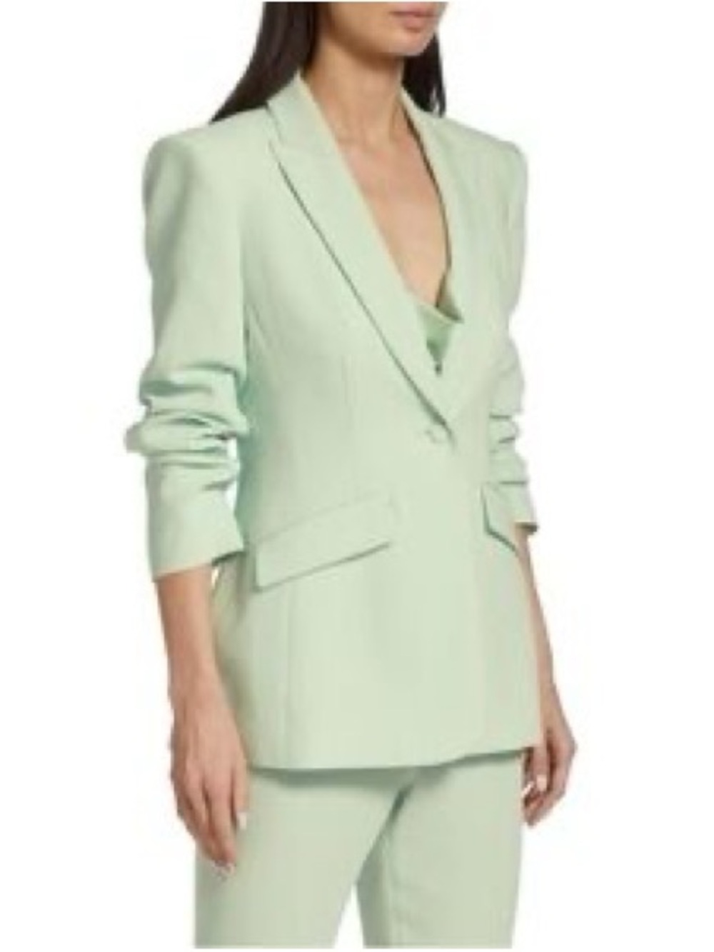 EUC Cinq a Sept Crepe Khloe Tailored Blazer Mint Green w/ Ruched Sleeves, S 4